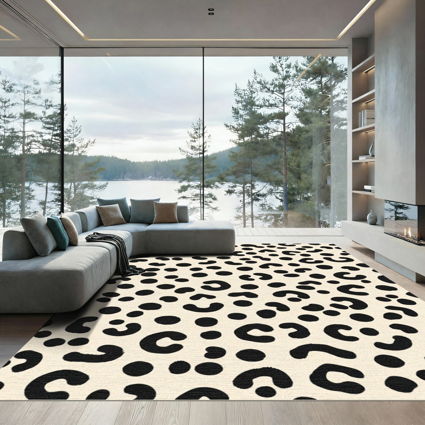 Black Spots On Cream Leopard Texture Rug