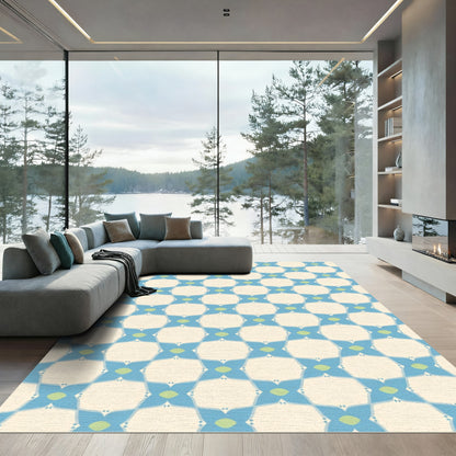 Aqua Blue Geometric Lattice Rug