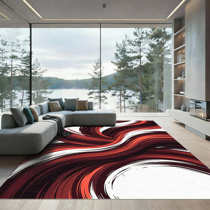 Crimson Flowing Abstract Waves Rug