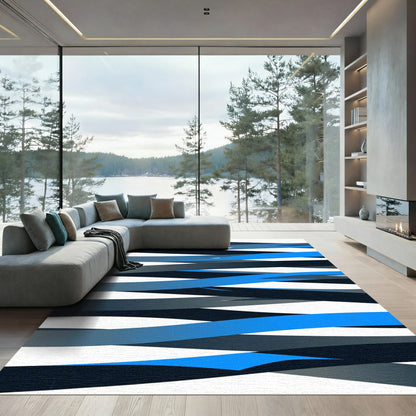 Modern Blue Tonal Stripe Ribbons Rug