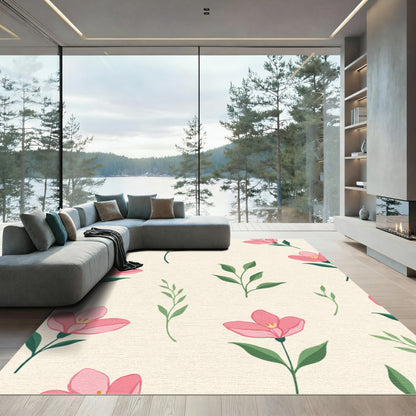 Pink Flower Branches Cream Background Rug