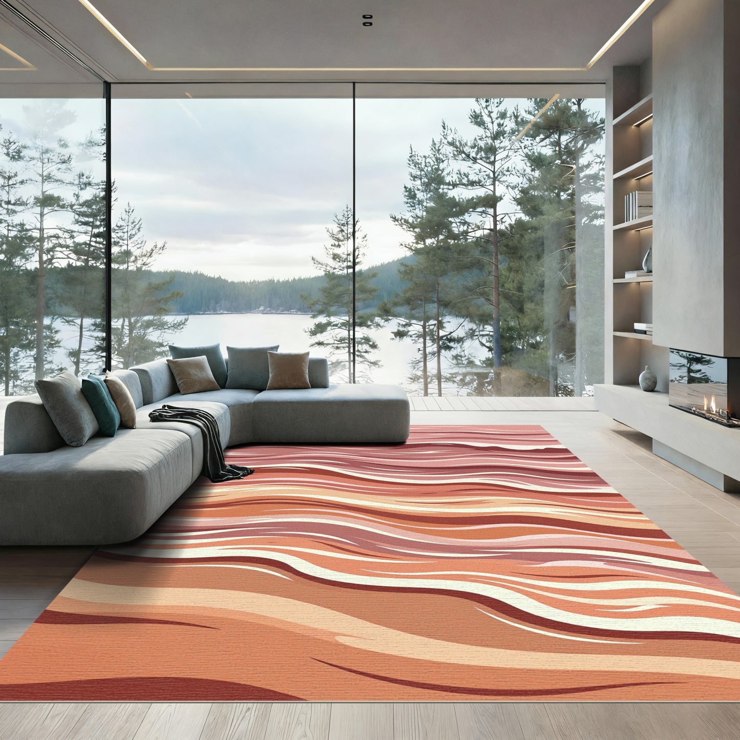Terracotta Wave Abstract Flow Rug