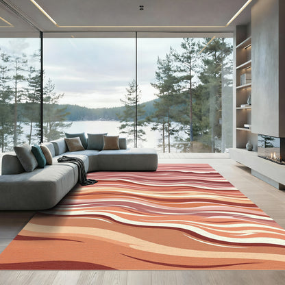 Terracotta Wave Abstract Flow Rug