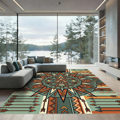 Earthy Aztec Temple Arrow Geometric Art Rug