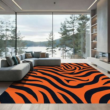 Bold Orange Tiger Stripe Texture Rug