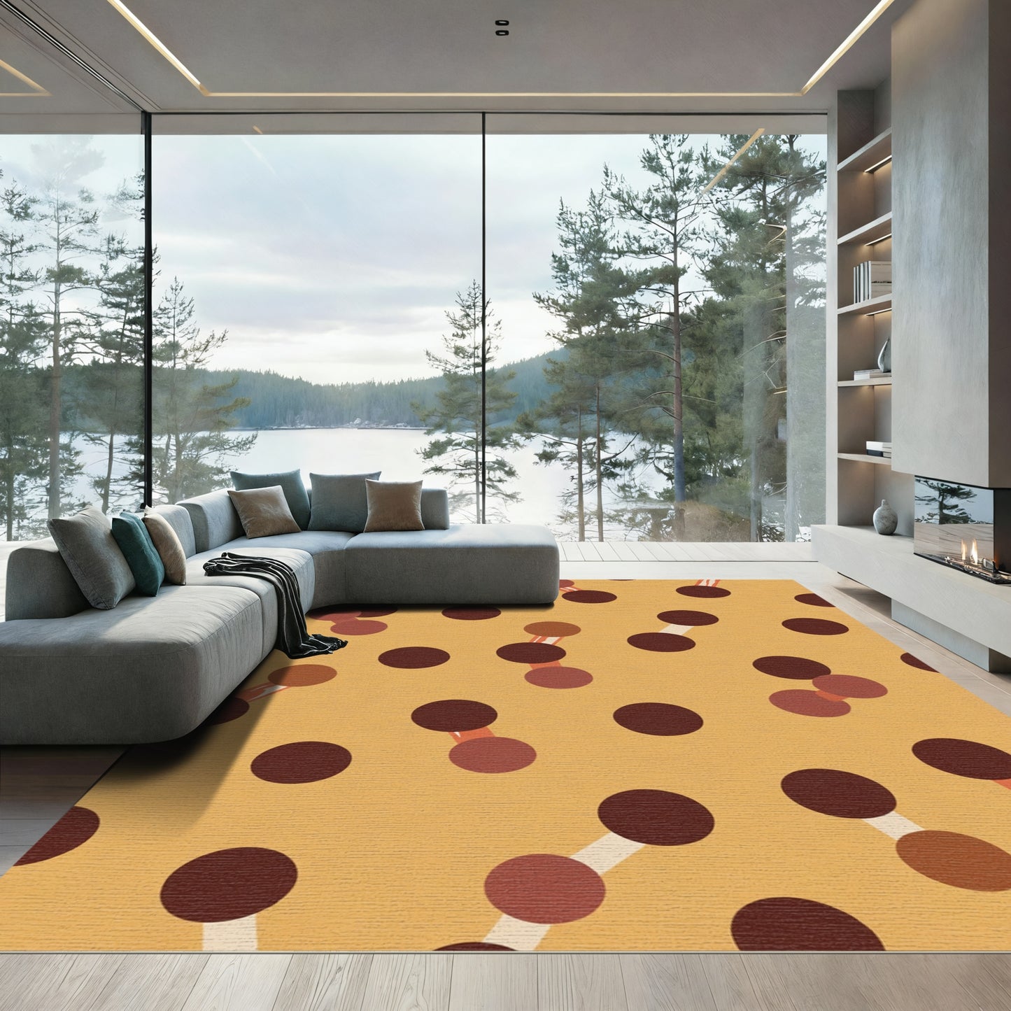 Contemporary Ochre Dot Cluster Rug