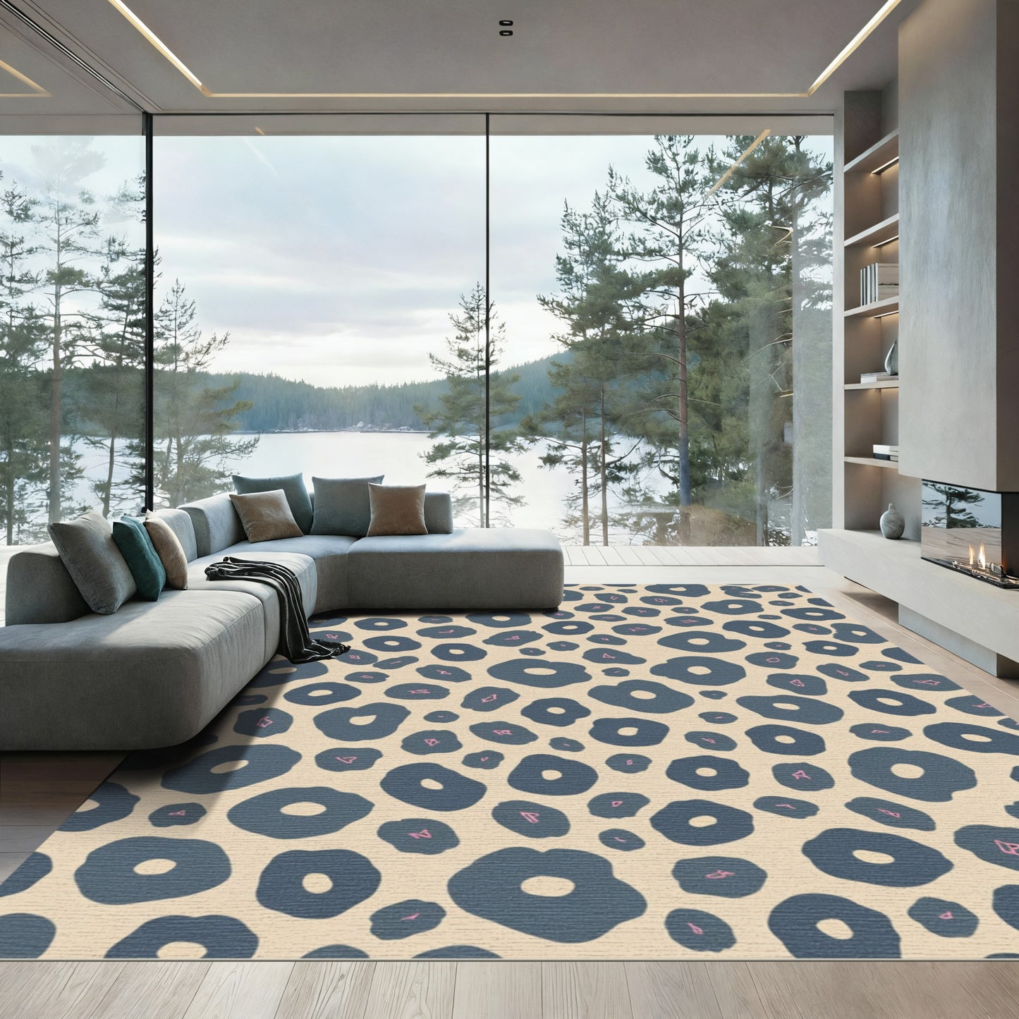 Navy Blue Abstract Animal Spots Rug