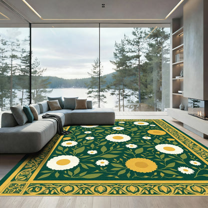 Emerald Meadow Floral Garden Rug