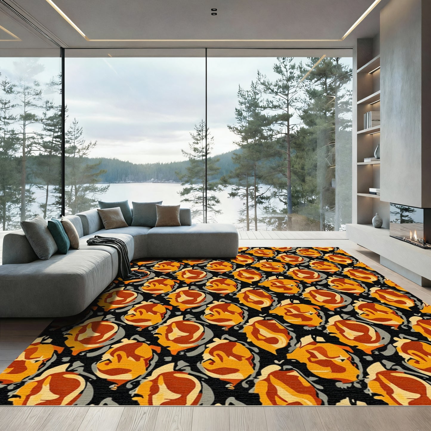 Abstract Earthy Tone Swirling Shapes Rug