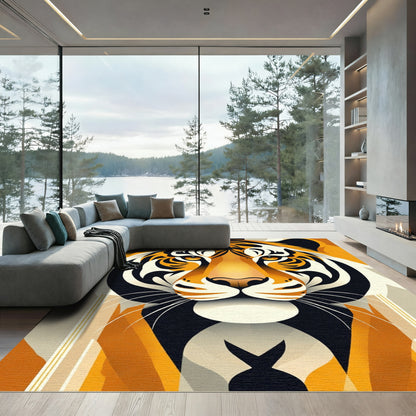 Bold Orange Tiger Face Art Rug