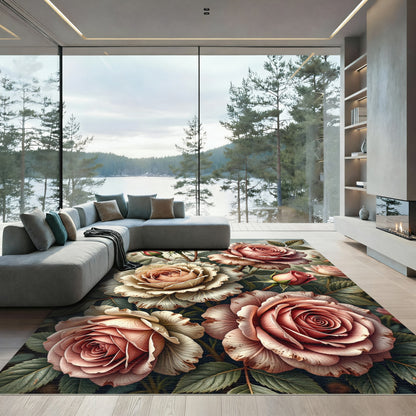 Vintage Pastel Rose Garden Bouquet Rug