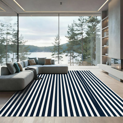 Deep Blue White Stripe Composition Rug
