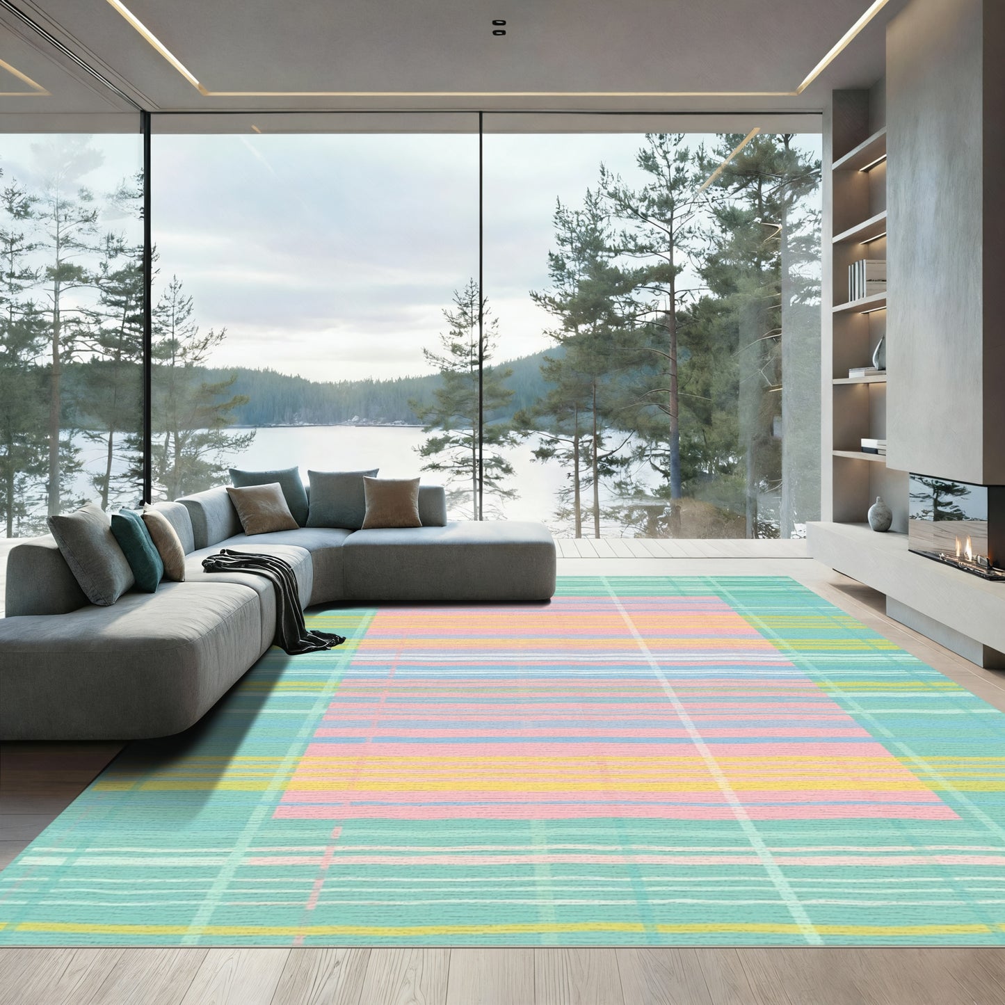 Pastel Plaid Abstract Stripes Rug