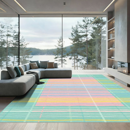 Pastel Plaid Abstract Stripes Rug