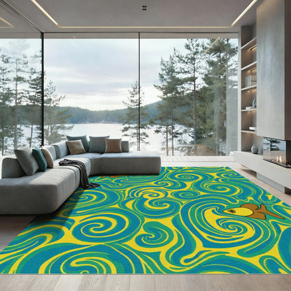 Whimsical Goldfish Swirl Teal Rug