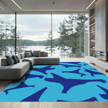 Deep Blue Abstract Animal Shapes Rug