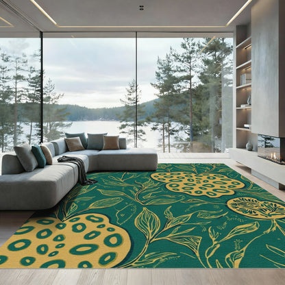 Emerald Green Botanical Fruit Medallion Rug