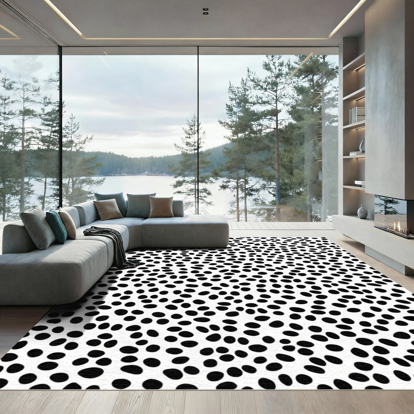 Black White Pebble Scatter Rug