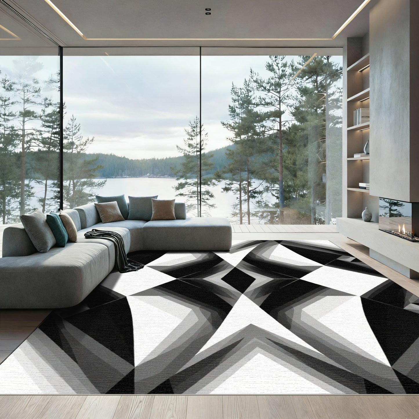 Monochromatic Geometric Abstract Diamond Rug