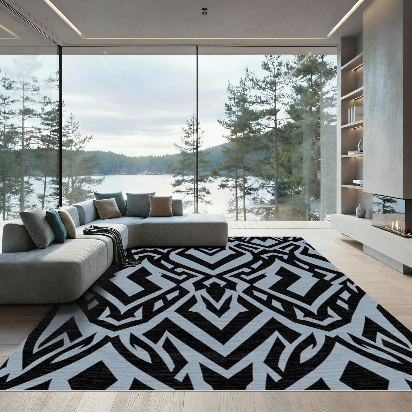 Monochromatic Geometric Tribal Abstract Rug