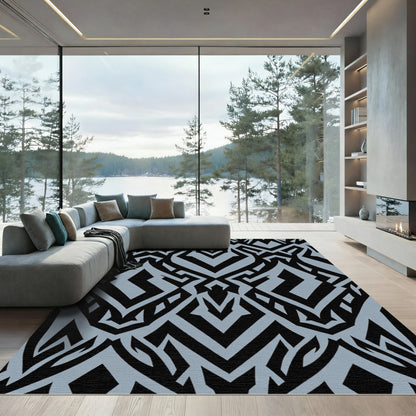 Monochromatic Geometric Tribal Abstract Rug