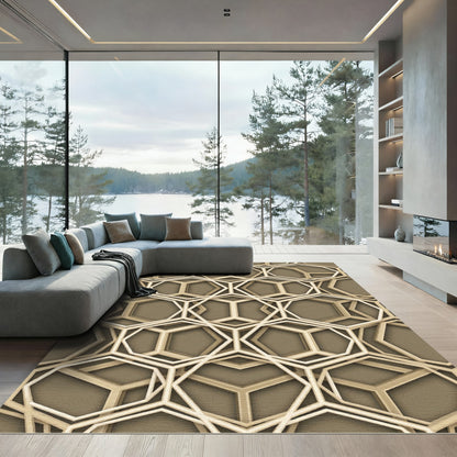 Sophisticated Golden Geometric Hexagonal Lattice Rug