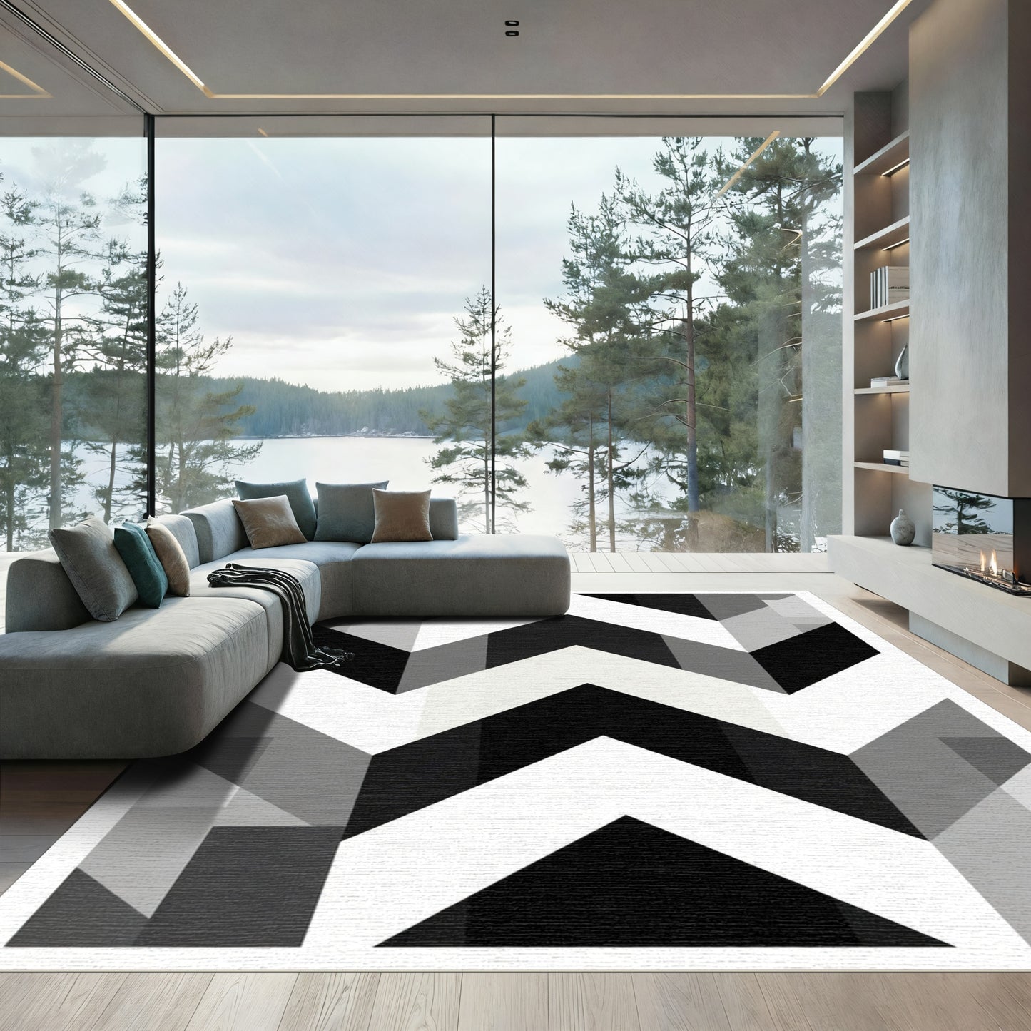 Monochromatic Chevron Block Rug