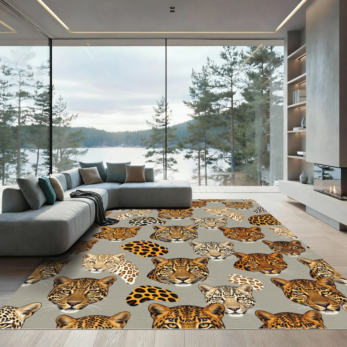 Leopard Heads Spotty Wildlife Pattern Rug