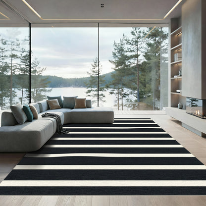 Black Cream Wavy Stripe Rug