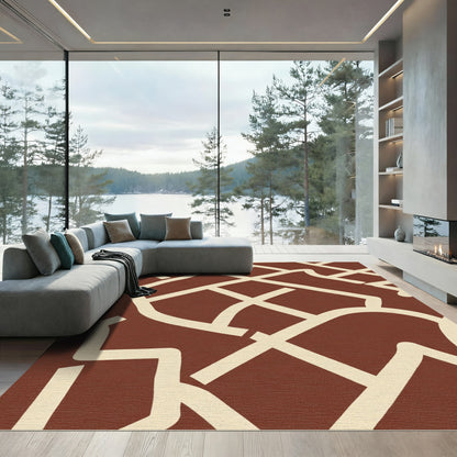 Brown Cream Line Art Rug