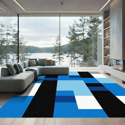 Modern Abstract Blue Geometric Shapes Rug