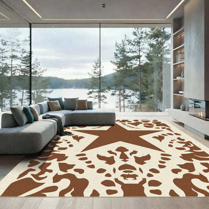 Brown Star Damask Border Rug