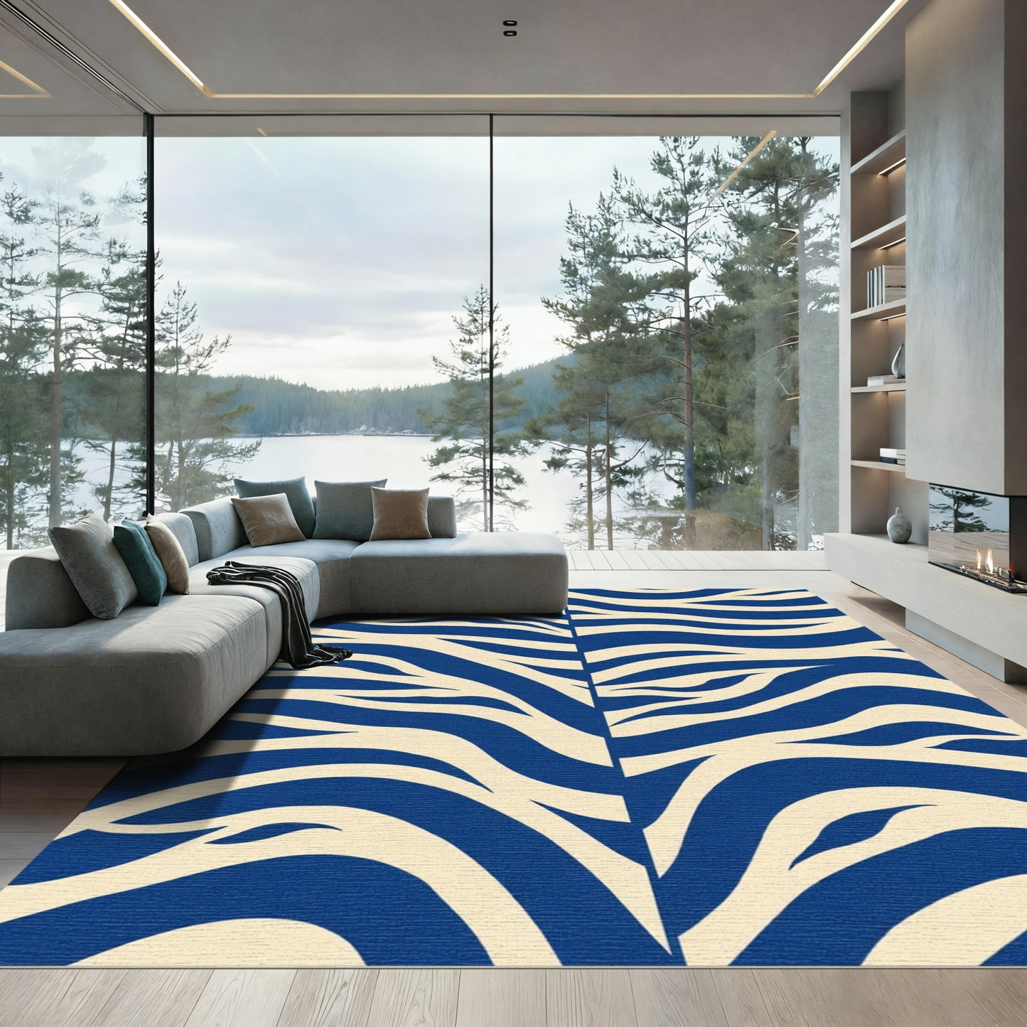 Bold Blue Cream Tiger Stripes Rug