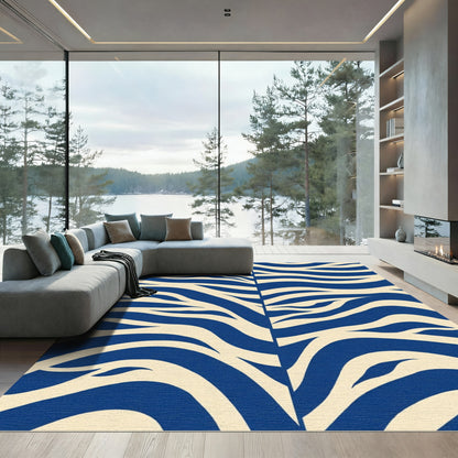 Bold Blue Cream Tiger Stripes Rug