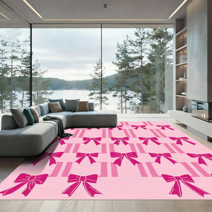 Fuchsia Bow Grid Pink Rug