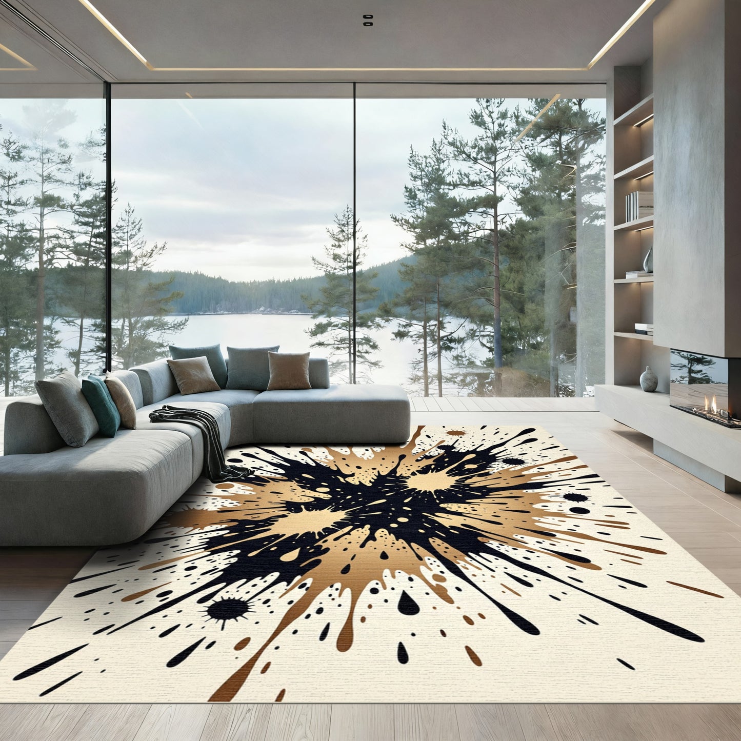 Bold Dark Gold Splatter Effect Rug