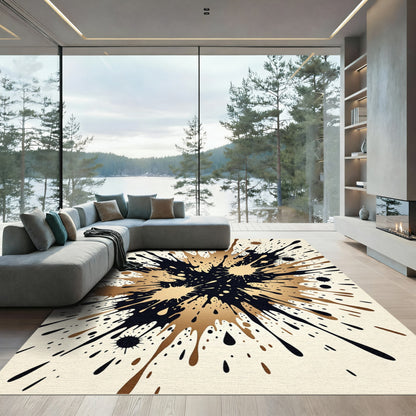 Bold Dark Gold Splatter Effect Rug