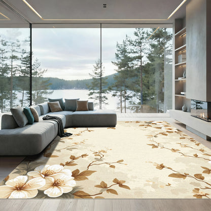 Cream Elegant Floral Branch Arrangement Rug