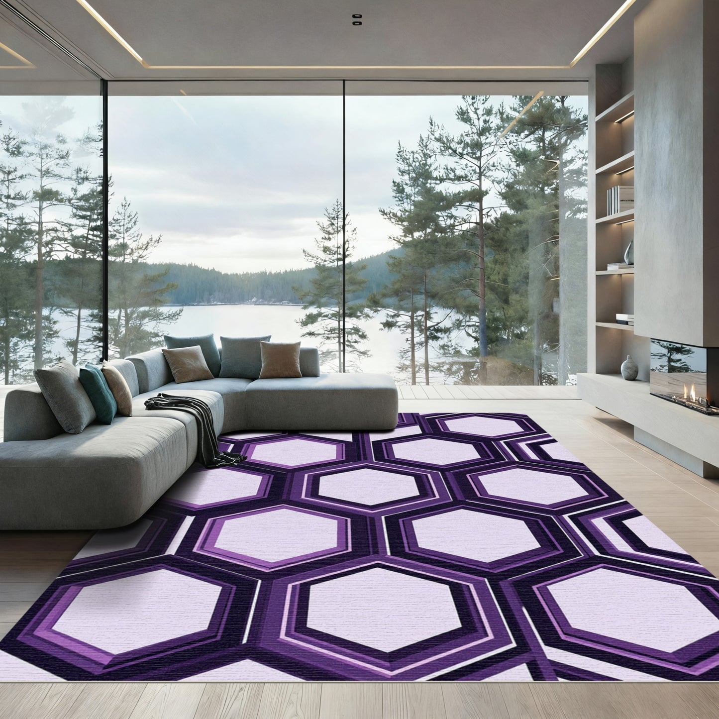 Sophisticated Deep Purple Geometric Hexagon Rug