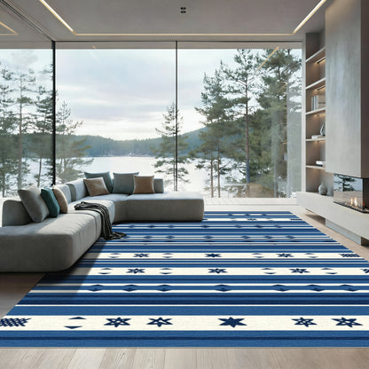 Navajo Blue Ethnic Stripe Star Rug