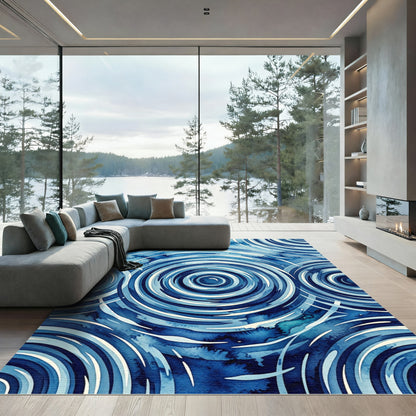 Oceanic Blue Concentric Waves Rug