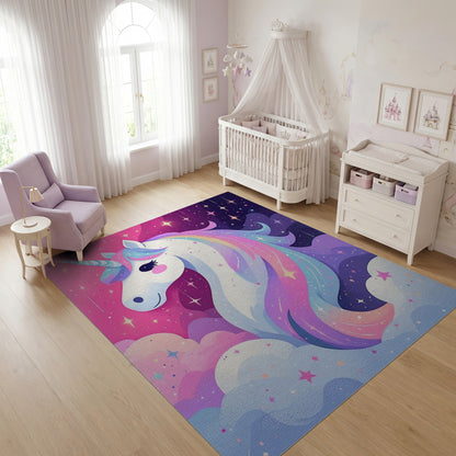 Whimsical Unicorn Stars Rainbow Clouds Rug