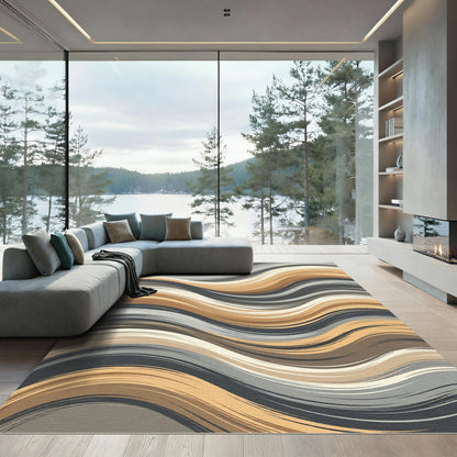 Abstract Wavy Earth Tone Flowing Rug
