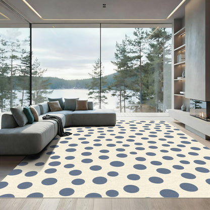 Dotted Blue Circles Abstract Cream Background Rug