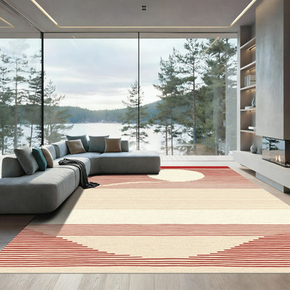 Crimson White Circle Sunset Stripes Rug