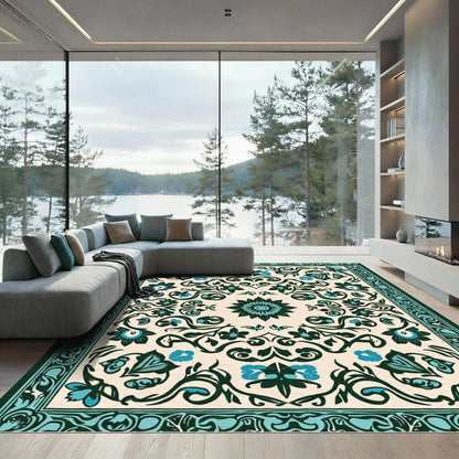 Teal Teal Floral Vine Medallion Rug