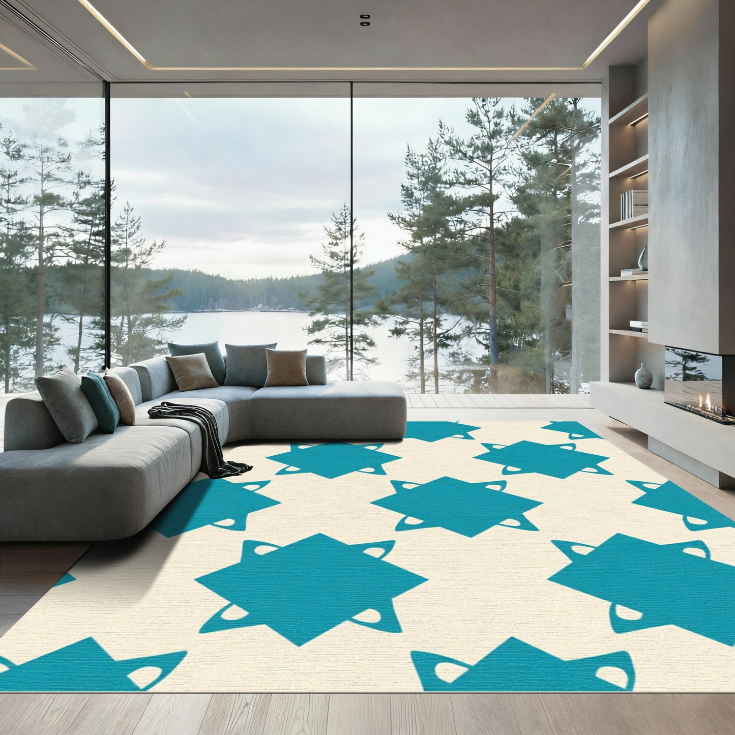 Teal Starburst Contemporary Geometric Rug