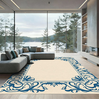 Sophisticated Navy Scrollwork Border Rug