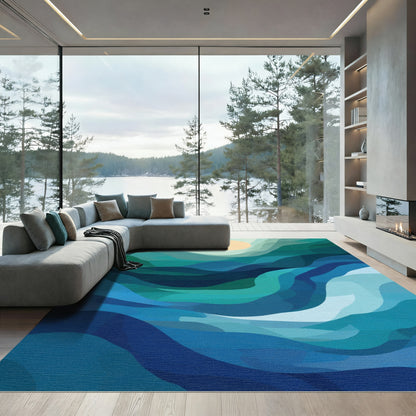 Oceanic Waves Blue Sun Rug