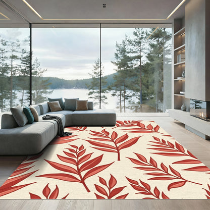 Coral Branch Tropical Foliage Rug